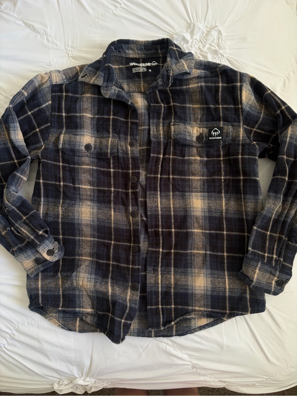 Wolverine Navy and Cream Plaid Button-Down Sweater